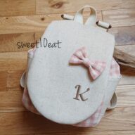 お名前刺繍入りリボンブローチベビーリュック （ピンクチェック）